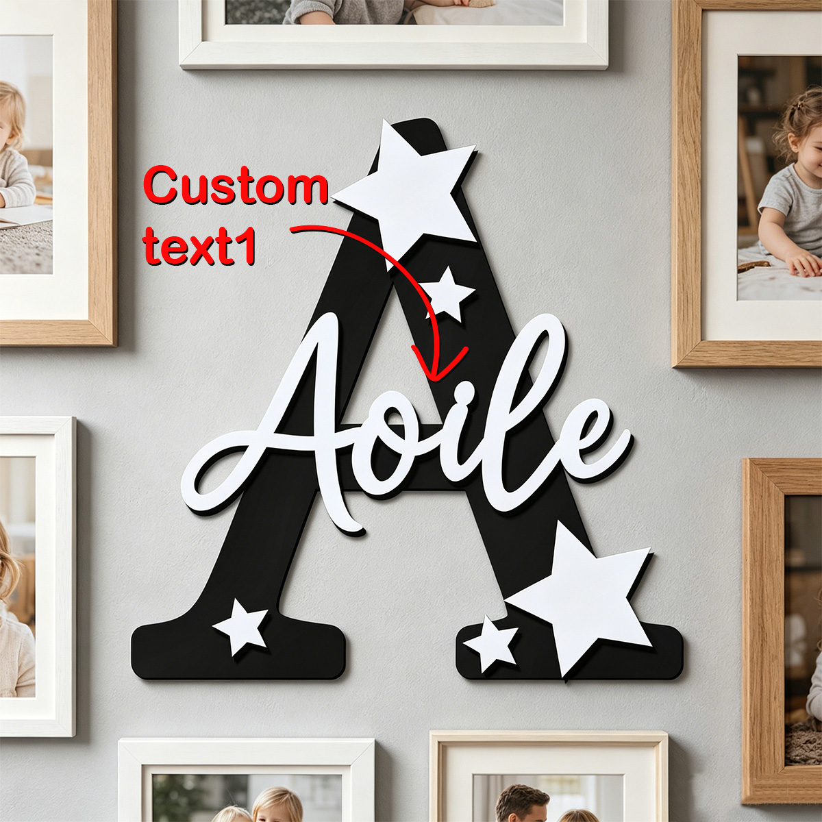 Wedding Souvenir - 1pc Custom Star Initial Wooden Name